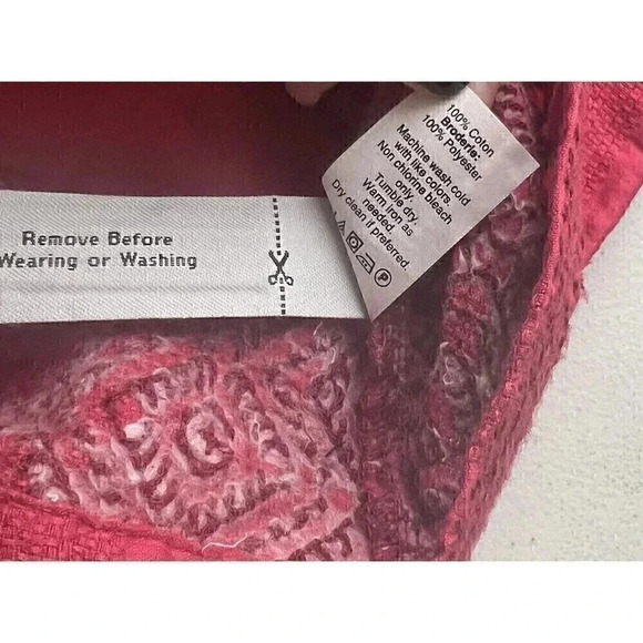 Madewell Women's Top Size XXS Red Embroidered 3/4 Sleeve Tassel Holiday - Picture 6 of 11